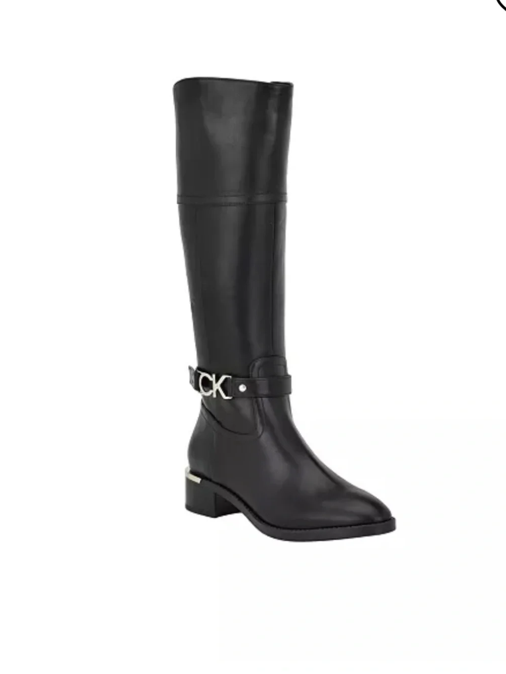 Calvin Klein Black Leather Over-the-Knee Riding Boots